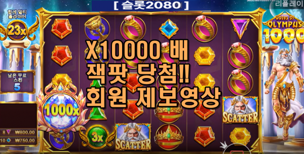 [슬롯2080] 게이츠 오브 올림푸스 1000  ( GATES OF OLYMPUS 1000 ) X10000배 (회원 제보영상)